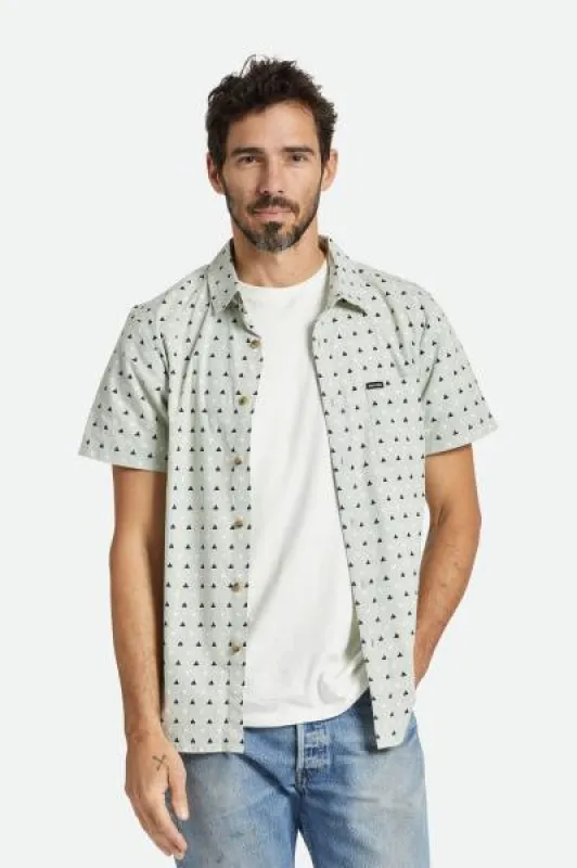 Charter Print S/S Woven - Mineral Grey/Washed Navy/Off White sold by Brixton