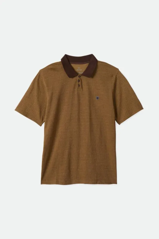Shield Herringbone S/S Polo - Dark Earth/Antelope sold by Brixton