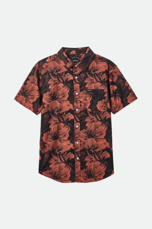 Charter Print S/S Woven Shirt - Washed Black/Terracotta Floral sold by Brixton