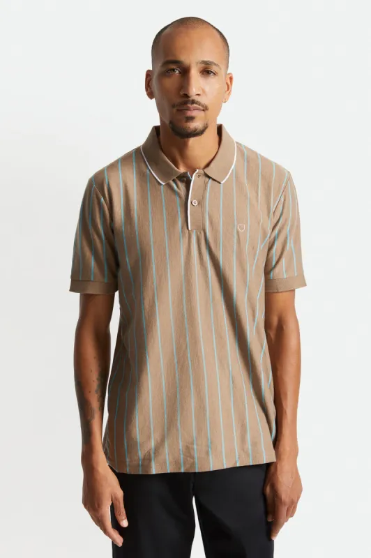 Proper Vertical S/S Polo Knit - Twig/Teal sold by Brixton