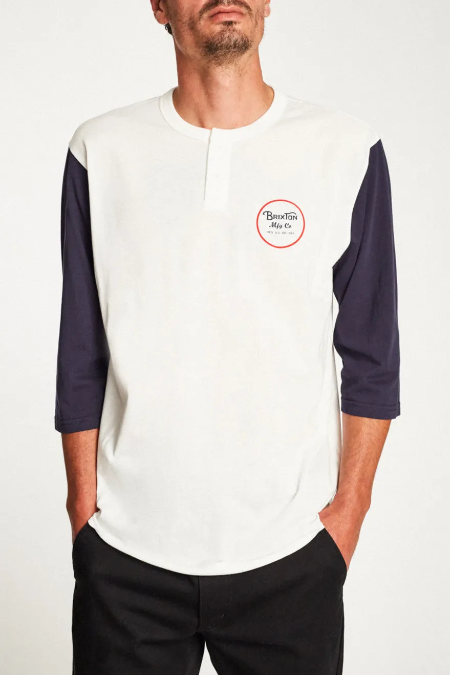 Wheeler 3/4 Sleeve Henley - Off White/Navy sold by Brixton