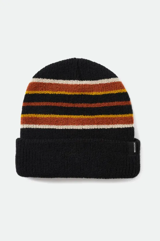 Heist Stripe Beanie - Black/Caramel sold by Brixton