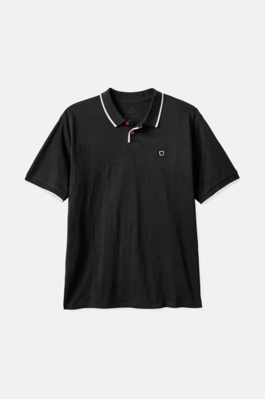 Proper Slub S/S Polo - Washed Black/Off White sold by Brixton
