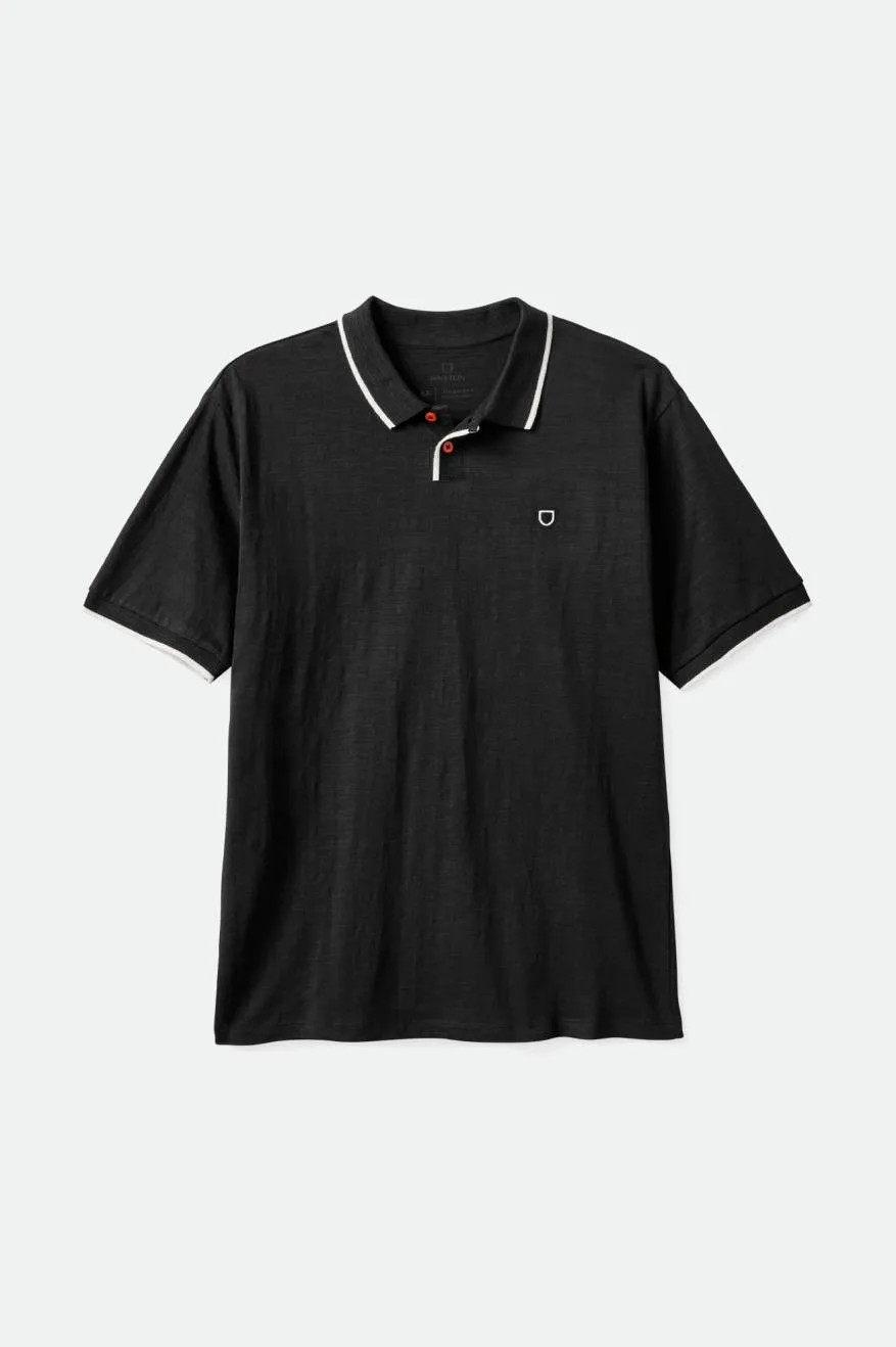 Proper Slub S/S Polo - Washed Black/Off White sold by Brixton