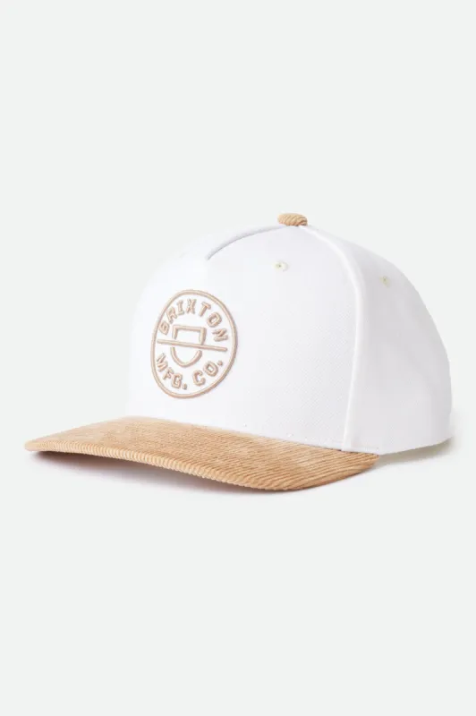 Crest MP Snapback - White/Khaki sold by Brixton