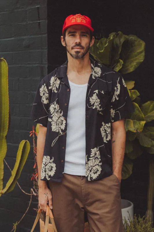 Bunker Slub S/S Woven Shirt - Washed Black/Off White sold by Brixton