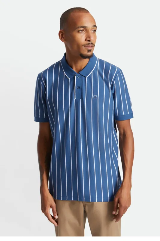Proper Vertical S/S Polo Knit - Joe Blue/White sold by Brixton