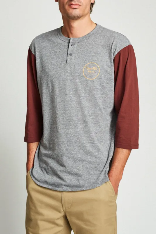 Wheeler 3/4 Sleeve Henley - Heather Grey/Chestnut sold by Brixton