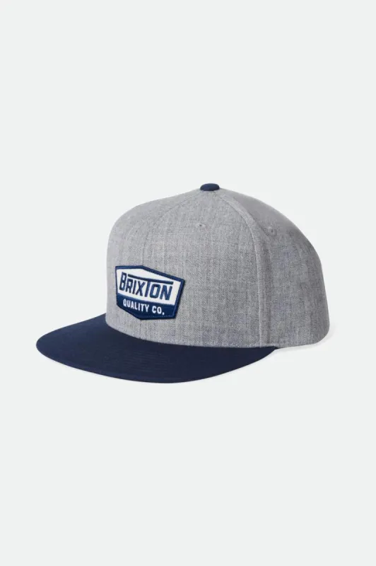 Regal MP Snapback - Light Heather Grey/Washed Navy sold by Brixton