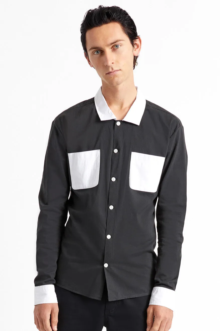 Strummer L/S Woven - Black/White sold by Brixton
