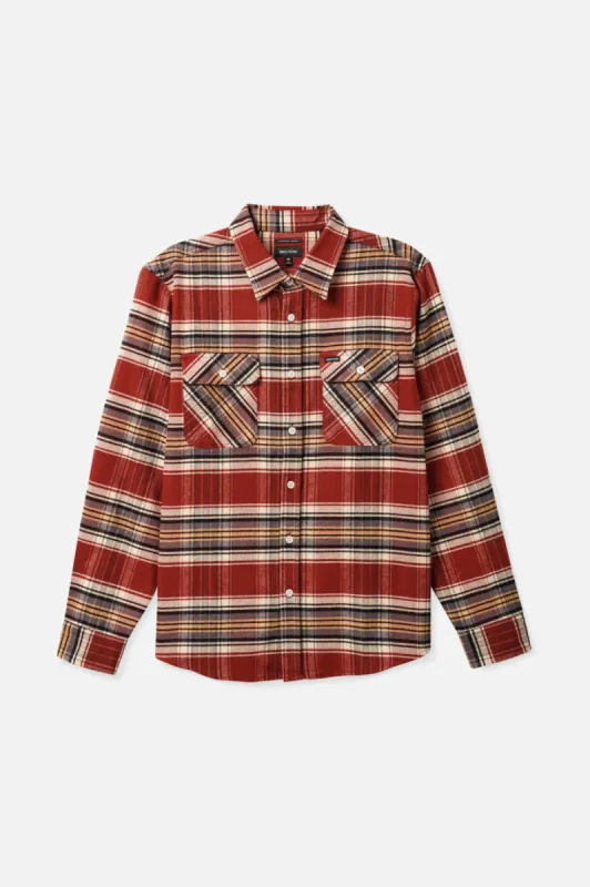 Bowery Stretch L/S Utility Flannel - Burnt Henna/Bright Gold/Black sold by Brixton