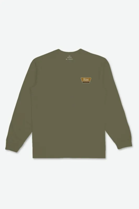 Linwood L/S Tee  - Olive Surplus/Golden Brown/Beige sold by Brixton
