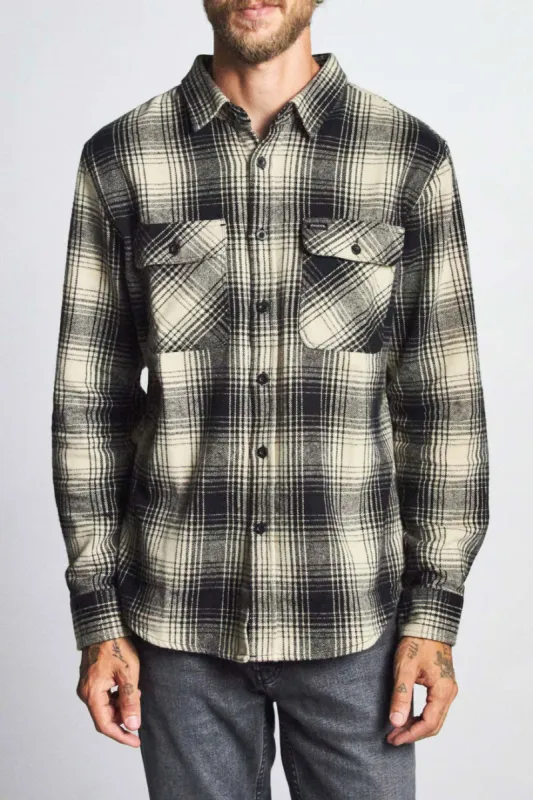 Bowery L/S Flannel - Black/Bone sold by Brixton