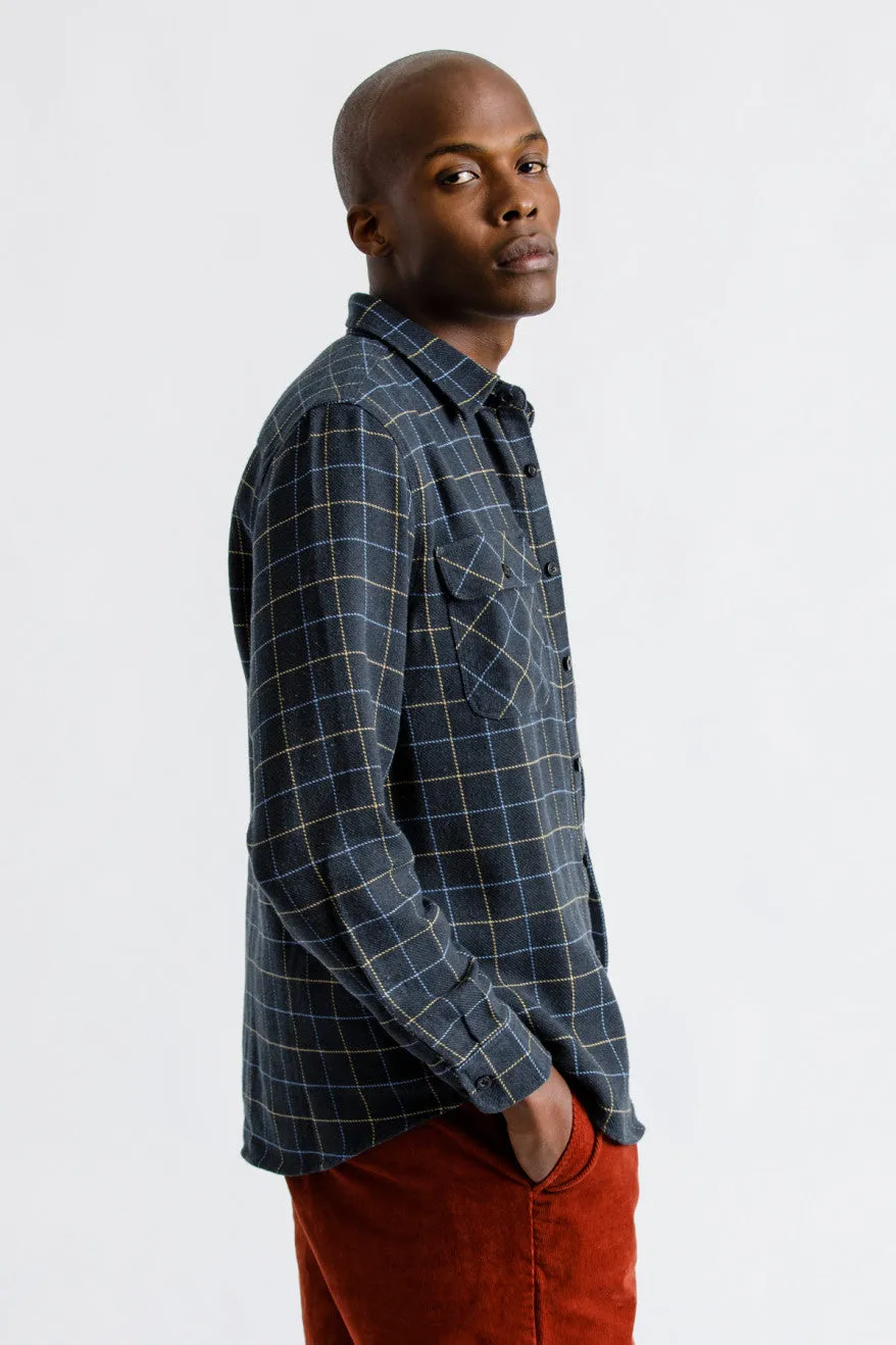 Bowery L/S Flannel - Washed Black/Blue sold by Brixton