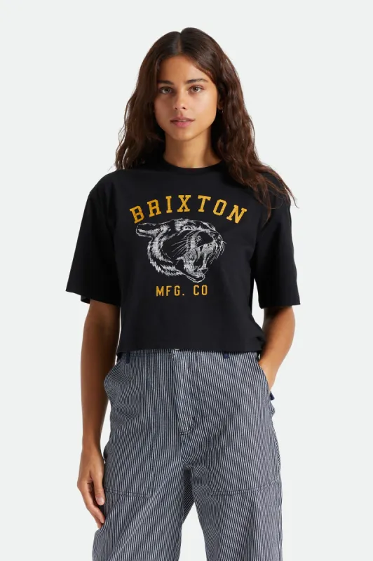Varsity Cat Women's S/S Skimmer Tee - Black sold by Brixton