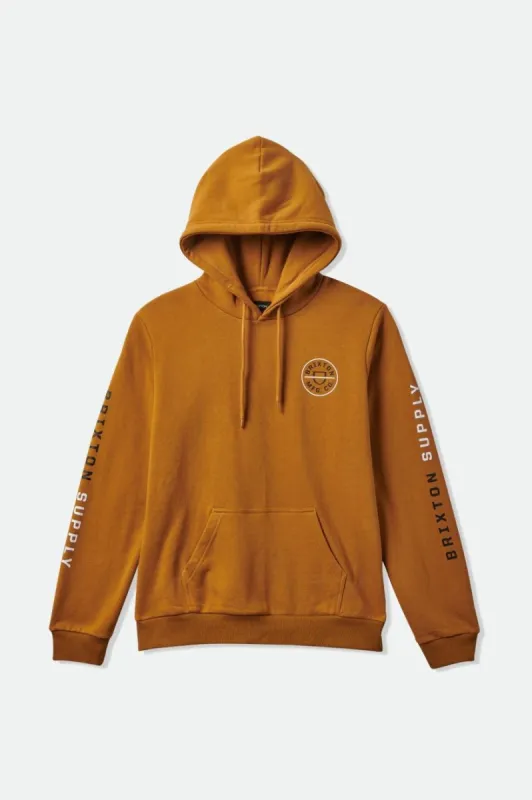Crest Fleece Hood - Golden Brown/White/Black sold by Brixton