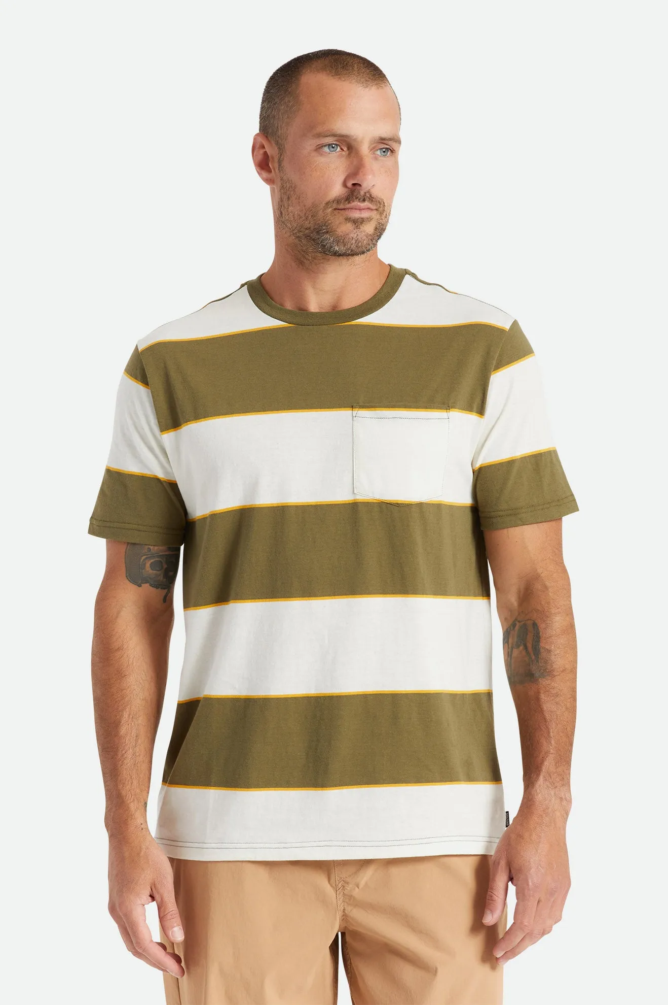 Hilt S/S Pocket Knit - Military Olive/Off White/Golden sold by Brixton