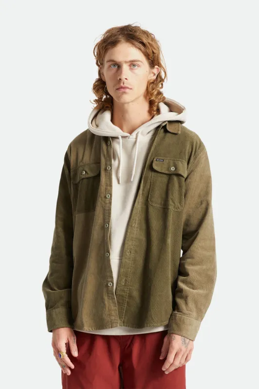 Bowery Corduroy L/S Flannel - Military Olive/Mermaid sold by Brixton
