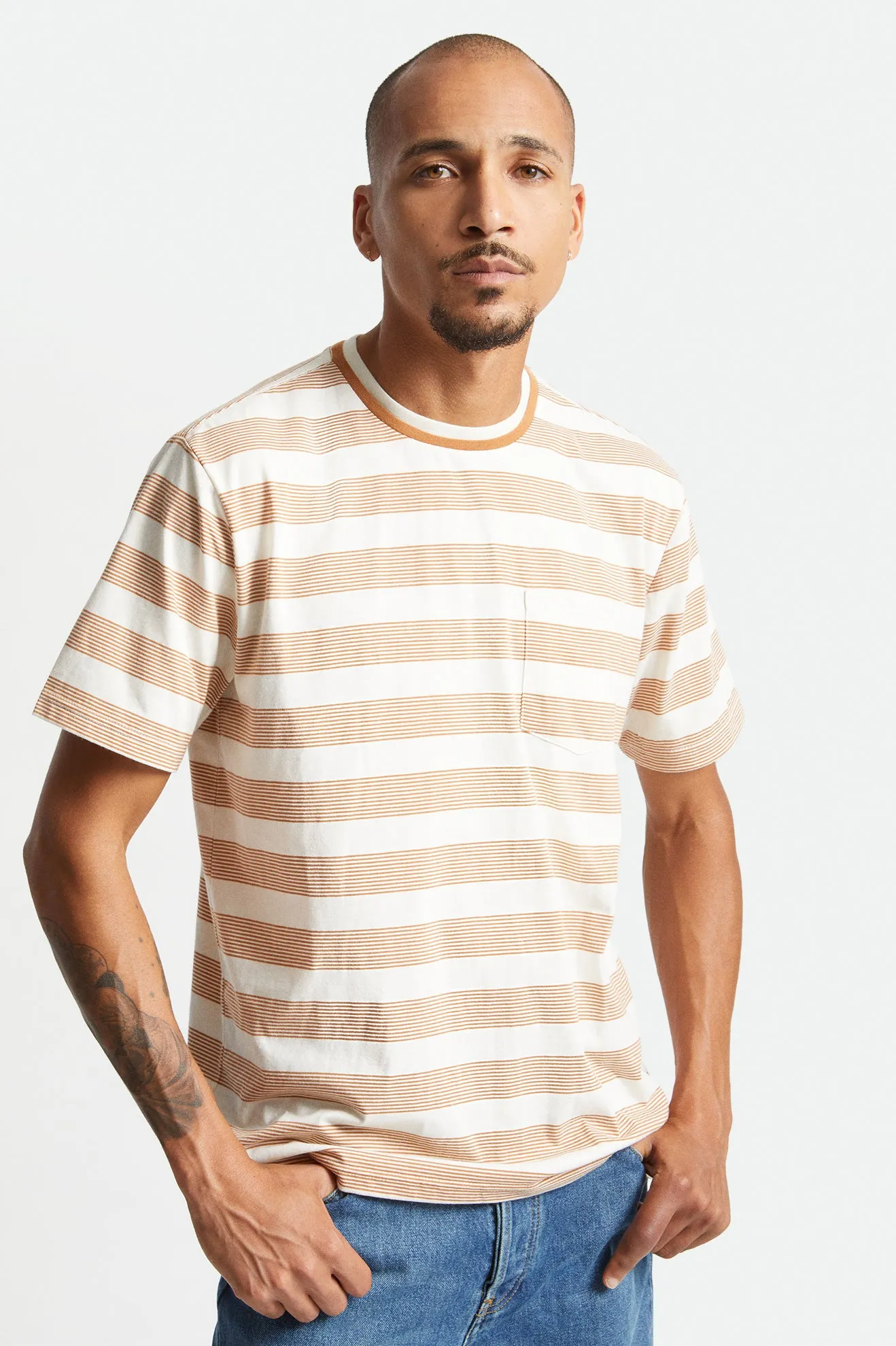 Hilt PCH Stripe S/S Pocket Knit - Off White/Lion sold by Brixton