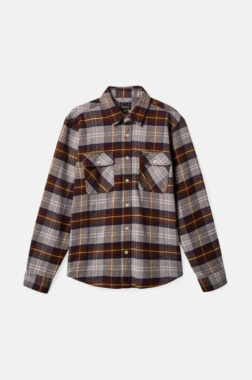 Bowery L/S Flannel - Red Brown/Grey/Washed Navy sold by Brixton