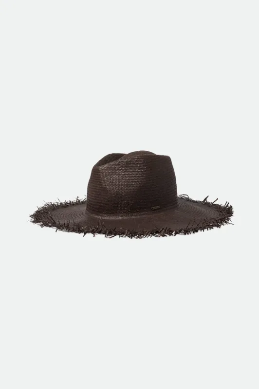Jo Straw Frayed Fedora - Deep Brown sold by Brixton