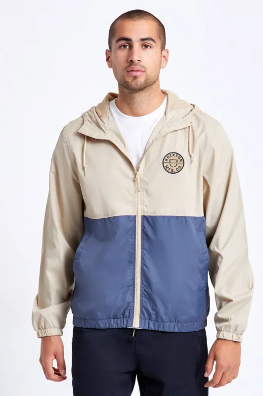 Claxton Crest Lightweight Zip Hood Jacket - Vanilla/Steel Blue sold by Brixton