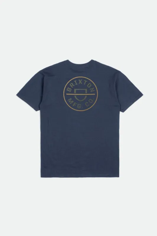 Crest II S/S Standard Tee - Washed Navy/Olive Surplus/Antelope sold by Brixton