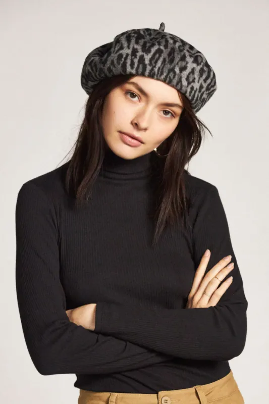 Audrey Beret - Aluminum/Black Leopard sold by Brixton