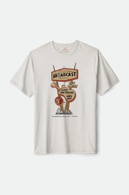 Nashville Brxtn Broadcast S/S Standard Tee - White Garment Dye sold by Brixton