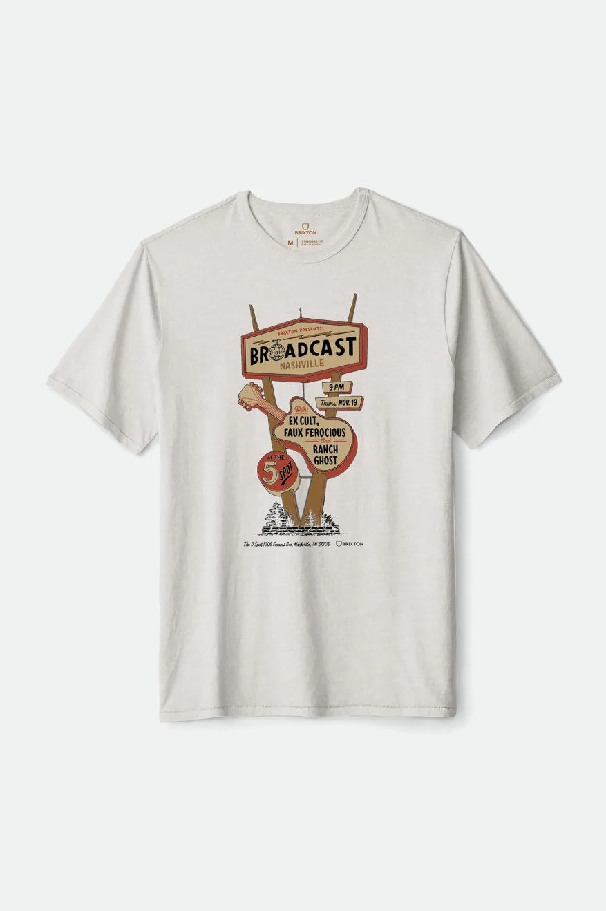 Nashville Brxtn Broadcast S/S Standard Tee - White Garment Dye sold by Brixton