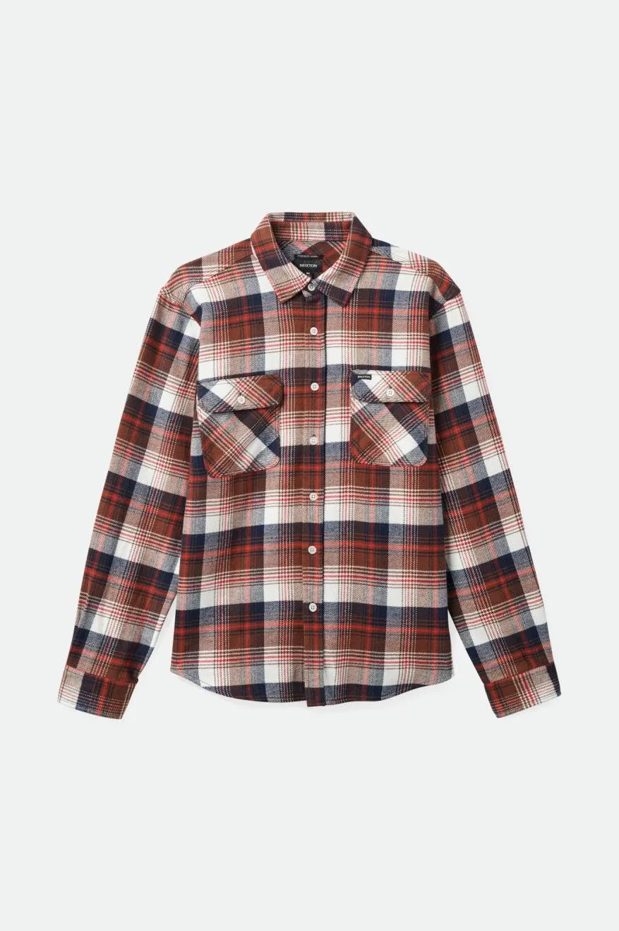 Bowery L/S Flannel - Washed Navy/Sepia/Off White sold by Brixton