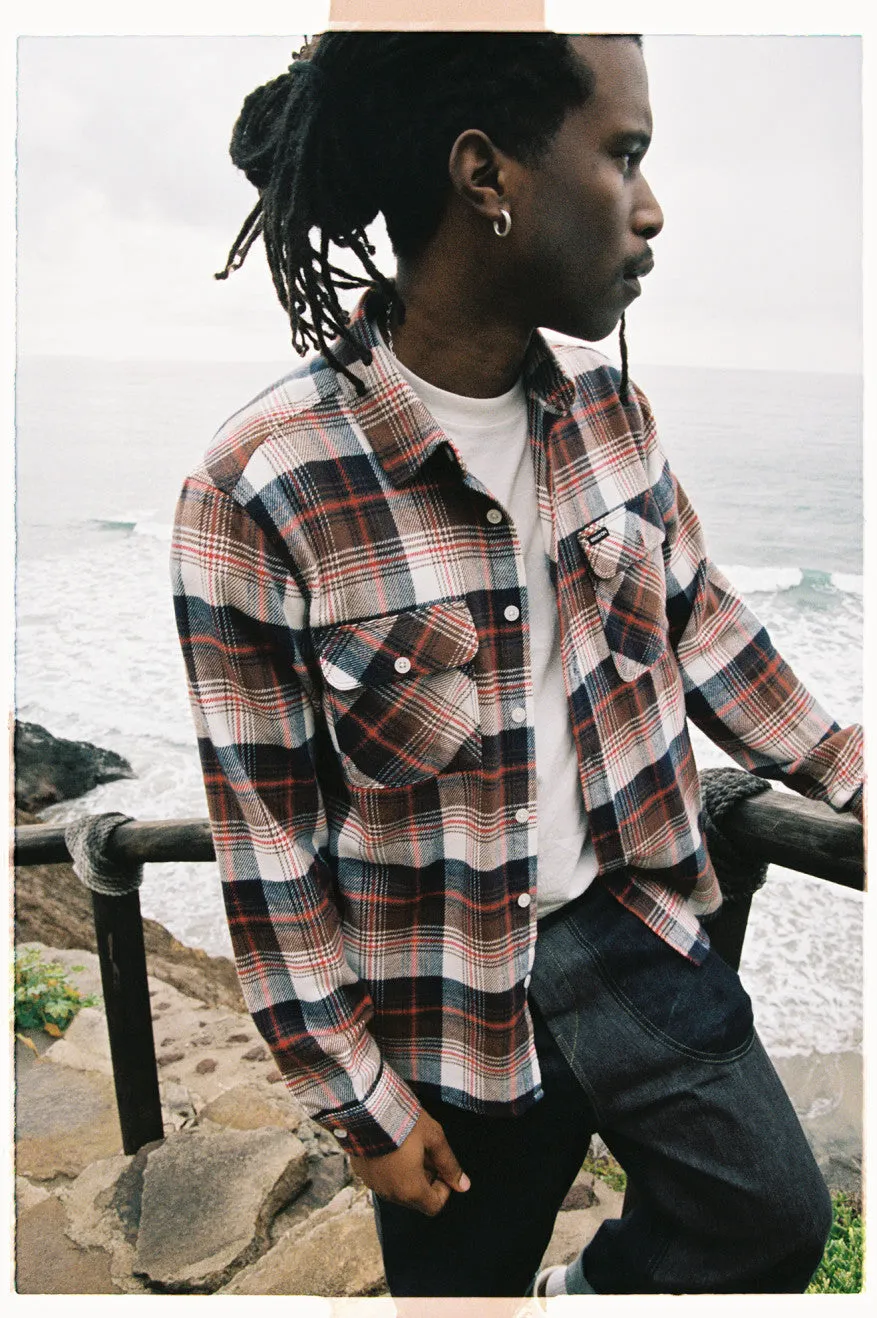 Bowery L/S Flannel - Washed Navy/Sepia/Off White sold by Brixton product image thumbnail 4