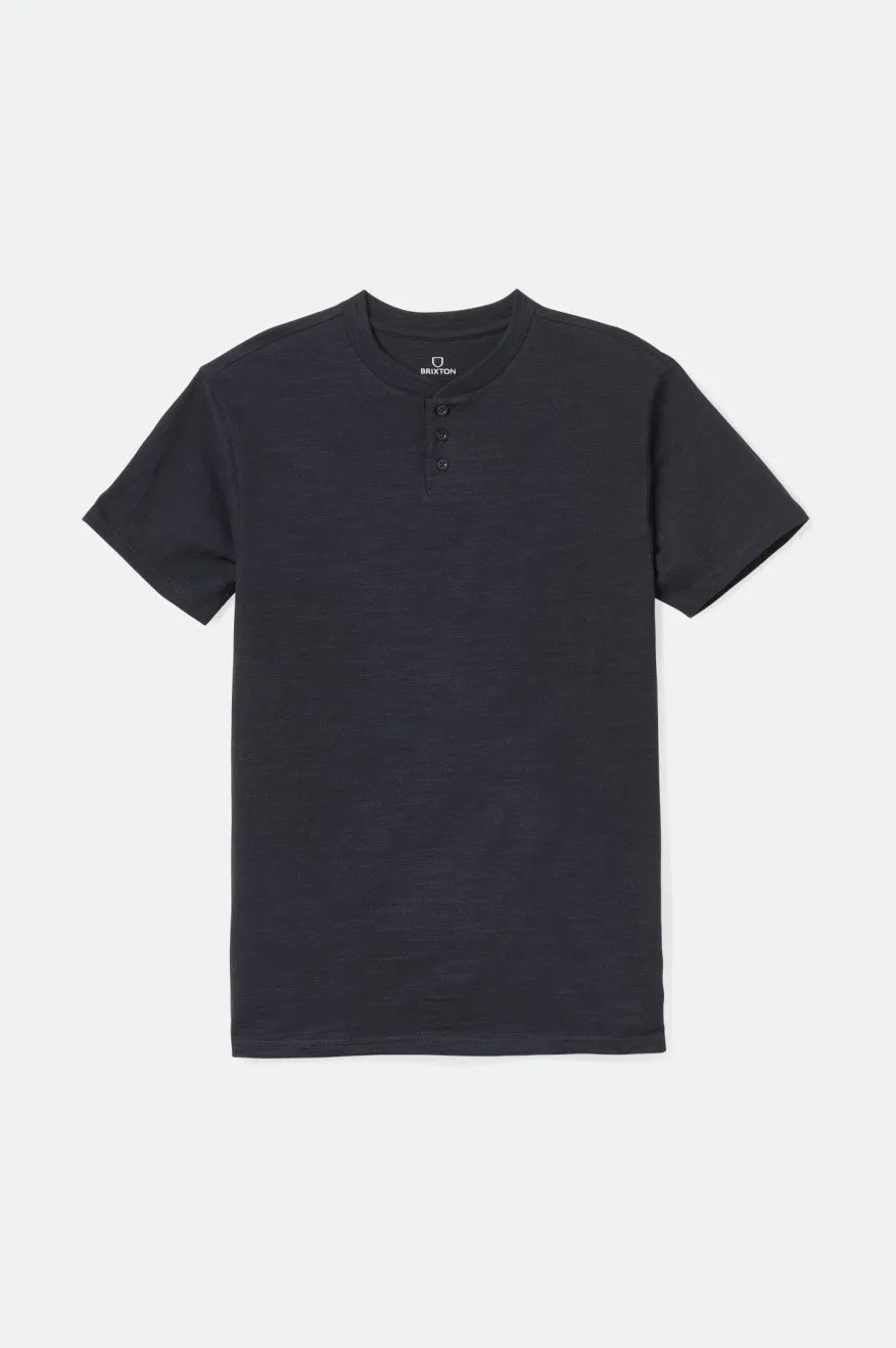 Basic Slub S/S Henley Tee - Black sold by Brixton