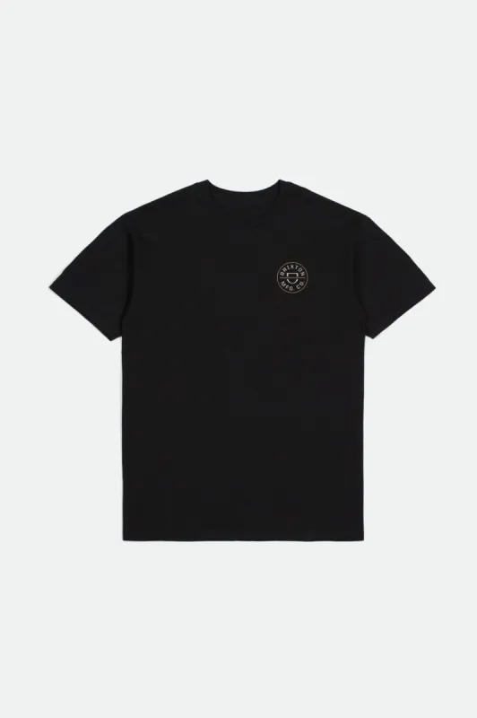 Crest II S/S Standard Tee - Black/Bright Gold/White sold by Brixton