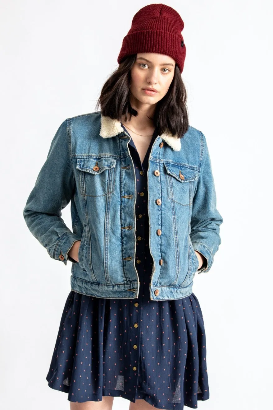 Broadway Sherpa Denim Jacket - Faded Indigo sold by Brixton