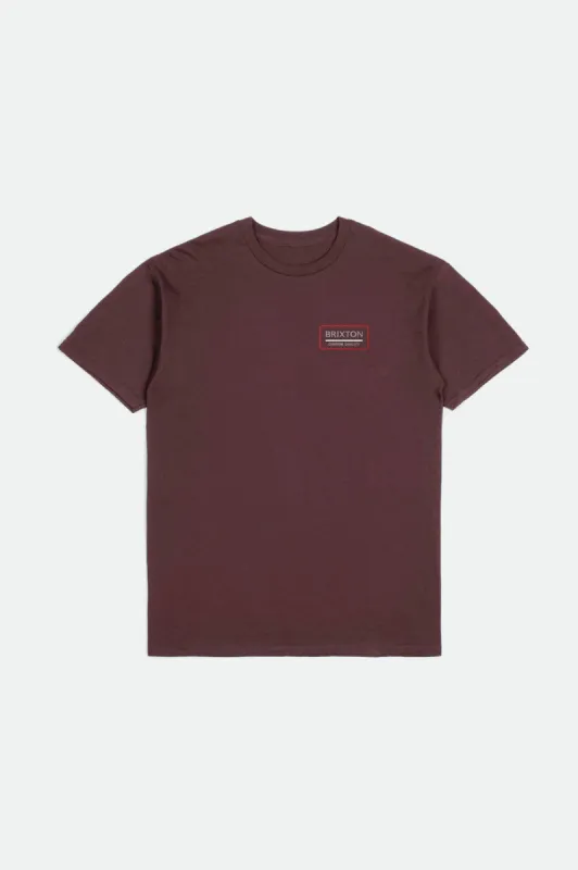 Palmer Proper S/S Standard Tee - Mahogany sold by Brixton