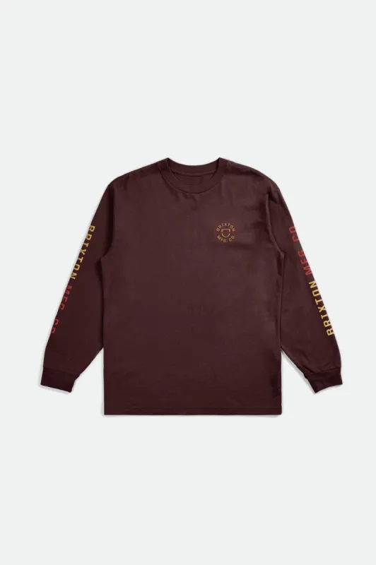 Crest L/S Standard Tee - Mahogany/Bright Gold/Mars Red sold by Brixton