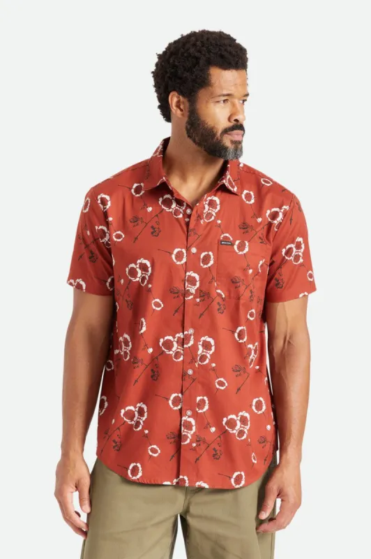 Charter Print S/S Woven - Burnt Henna/Off White sold by Brixton