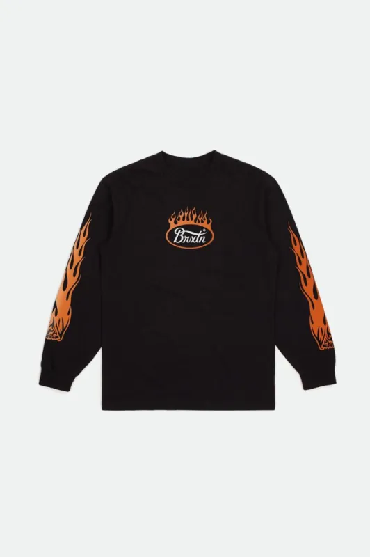 Parsons Flame L/S Standard Tee - Black/White/Orange sold by Brixton