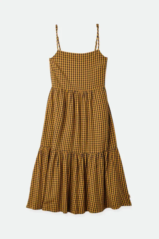 Gingham Tier Dress - Medal Bronze sold by Brixton
