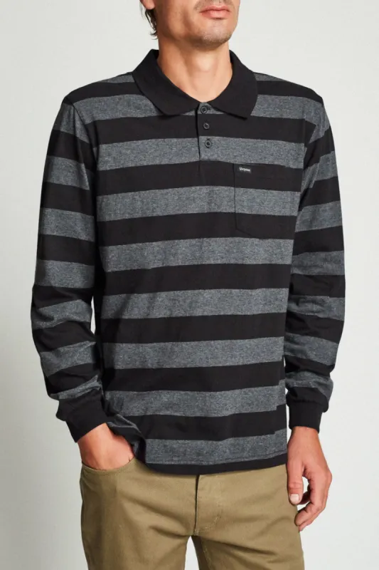 Richland L/S Polo Knit - Charcoal Heather/Black sold by Brixton