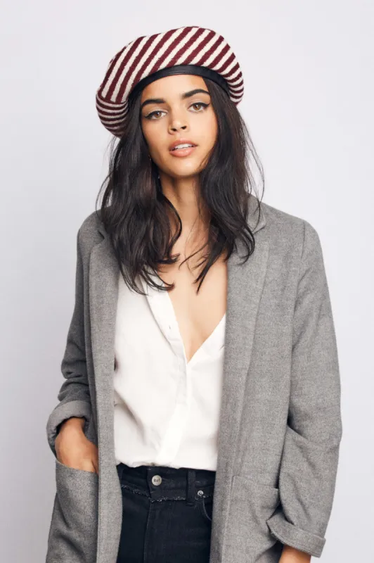 Audrey II Beret - Burgundy/Cream sold by Brixton