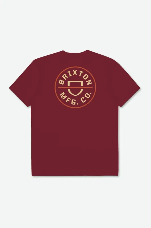 Crest II S/S Standard Tee - Island Berry/Straw/Burnt Red sold by Brixton
