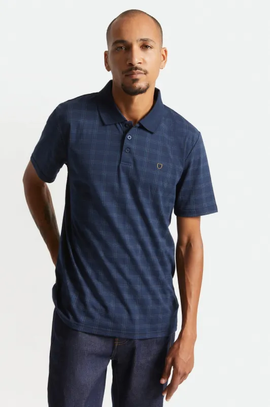Plaid Utility S/S Polo Knit - Navy sold by Brixton