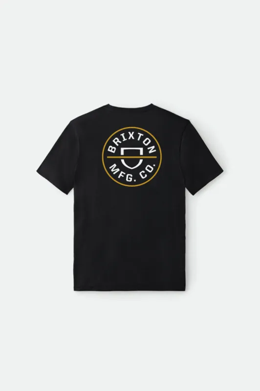 Crest Recycled S/S Standard Tee - Black/Cream sold by Brixton