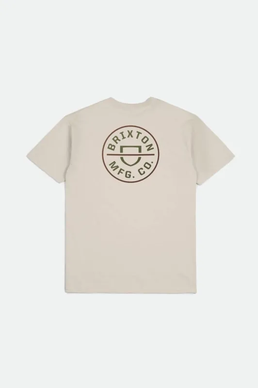Crest II S/S Standard Tee - Cream/Sea Kelp/Sepia sold by Brixton
