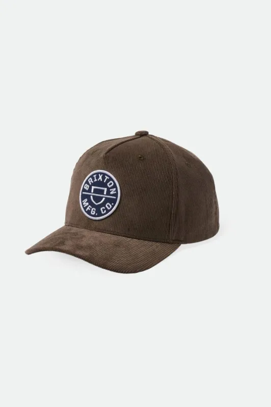 Crest MP Snapback - Dark Earth Cord sold by Brixton