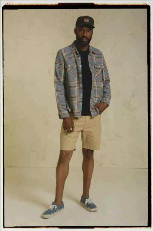 Bowery L/S Flannel - Stonewash Blue/Sand sold by Brixton