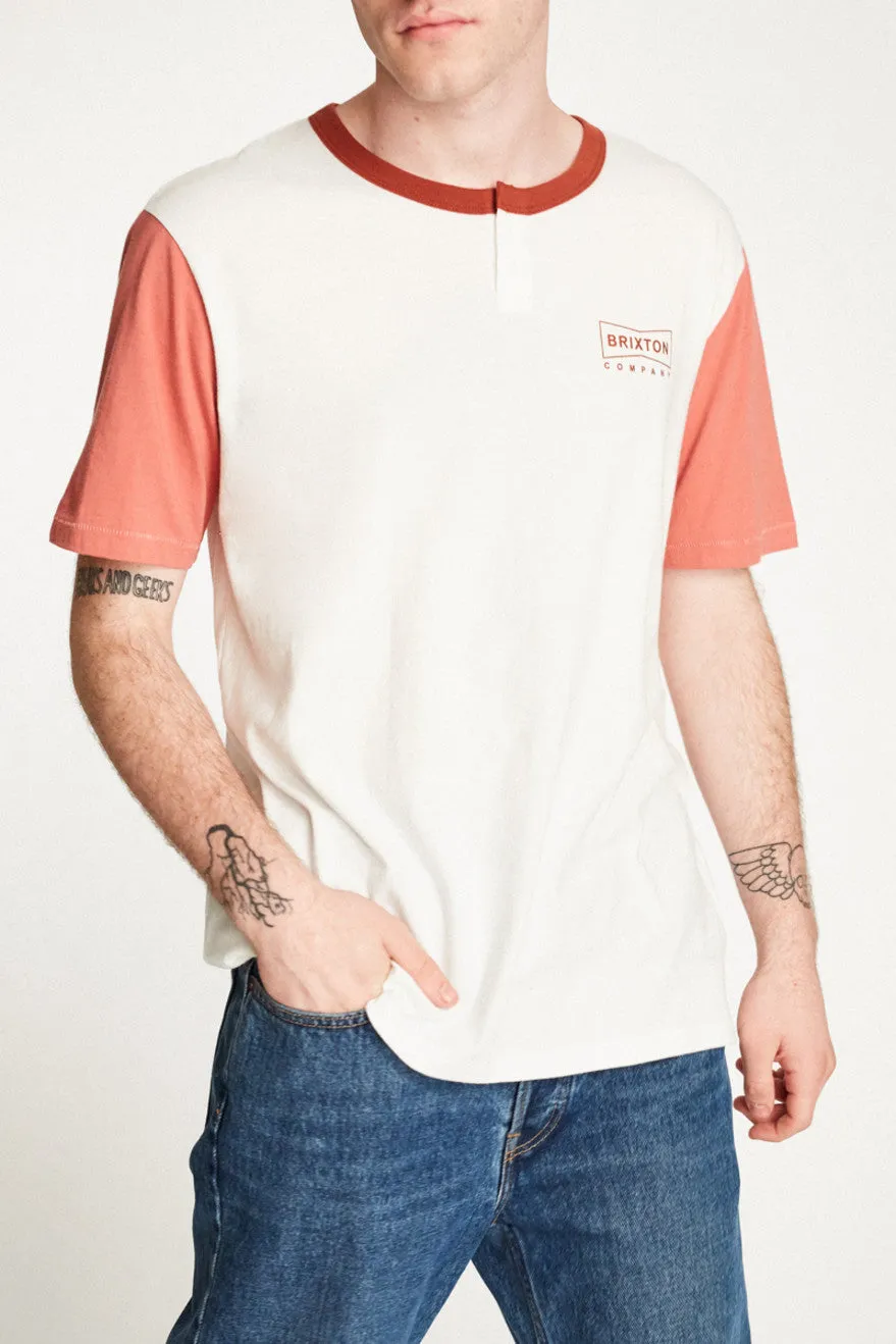Wedge S/S Henley - Off White/Rust sold by Brixton