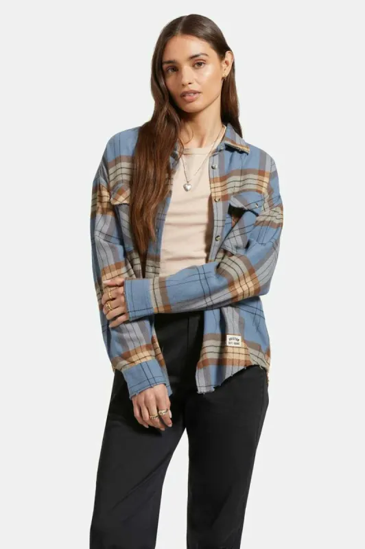 Bowery Women's Classic L/S Flannel - Flint Blue/Pinecone Brown Plaid made by Brixton